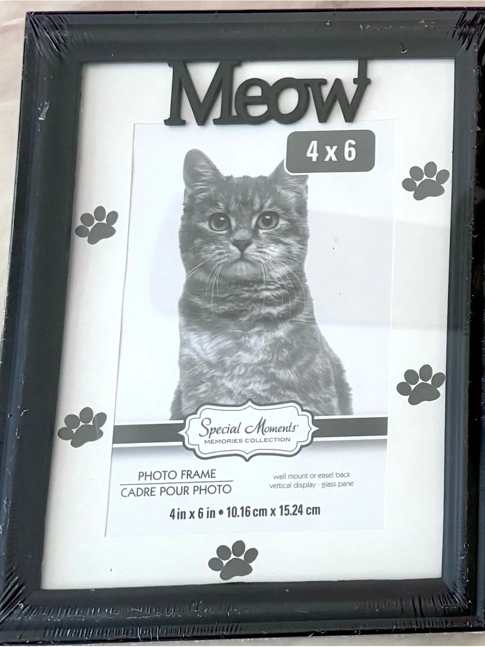 Special Moments Cat Meow Picture Frame Kitty Black Photo Frame with Paw Prints